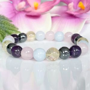 MG1539 Strand Quarzo rosa Ametista Bracciale Mala Ematite Acquamarina Yoga Mala Sollievo dal dolore Cristalli curativi Rimozione dell'energia negativa