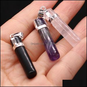 Pendant Necklaces Natural Stone Pendant Cylinder Column Reiki Healing Chakra Rose Quartz Amethysts Point Pendo Charms Fo Dhseller2010 Dhnys