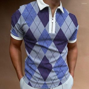 Men's Polos Luxury Men's Matching Clothing Shirts Golf Wear Casual Plaid Short Sleeve Tee Men Turn-Down Collar Zipper Shirt Tops