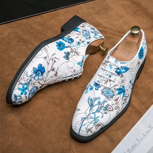 Oxford Erkek Ayakkabı Klasik Retro Baskı Pu Toe Dantel Moda İş Partisi Günlük Ad057