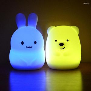 Luzes noturnas 7 cores urso led animal leve silicone cartoon macio crianças lâmpada de berçário