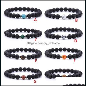 Fili di perline Ematite Nero naturale Pietra lavica Perline Bracciale elastico Bracciale diffusore di olio essenziale Roccia vulcanica Perline Dhqmg