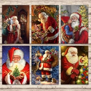 Gemälde: Weihnachtsmann gibt Geschenke, Weihnachten, verschneite Nacht, Leinwandgemälde, Wandkunst, Bilder, Poster und Drucke für Wohnzimmer, Kinderzimmer, Dekoration, 220830