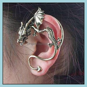 Clip-On skruv Back￶rar Manschetten Retro Vintage Sier Bronze Punk Temptation Dragon Bite Ear Cuff Clip Wrap Earring Cip On Ea Yydhome Dhczu