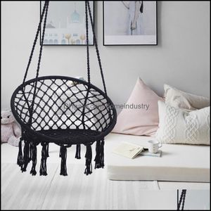 Hammocks Black Swing Hammocks Chair Max 330 Lbs Hanging Cotton Rope Hammock Chairs For Indoor And Outdoora14 Drop Delivery 2021 Home Dh5Iq