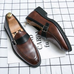 Loafers Erkek Ayakkabı Renk Bloket Süet Süet Kişiselleştirilmiş PU Kemer Toka Moda İş Partisi Günlük AD059