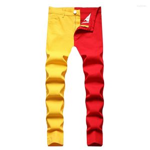 Men's Jeans Mcikkny Men Hip Hop Color Block Pants Elastic Skinny Casual Denim Trousers Streetwear Patchwork For Male