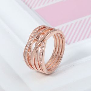 Kvinnor Mens Rose Gold Polished Lines Ring Designer Jewelry for Pandora Authentic Sterling Silver Lover Girl Gift Rings with Original Box Set