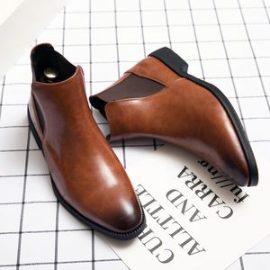 British Chelsea Boots Men Shoes Classic 뾰족한 발가락 착용 단색 PU 패션 캐주얼 스트리트 파티 매일 AD071