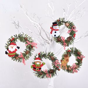 Weihnachtsdekoration, Weihnachtsblumen-Ring-Anhänger, Weihnachtsmann, Elch, rund, PVC, hängende Dekoration, Weihnachtsbaum, Kiefernfrucht-Anhänger, 20 Stück