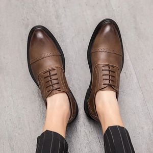 Color Solid Oxford Men PU Leather Pointed Toe Square Heel Flat Comfortable Dress Shoes AD101 5046