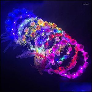 Dekoracja imprezowa Dekoracja imprezy świecąca girland ślubna Koronę Kwiat Opaska LED LED Świąteczne Neon Neon Wreath Luminous Homeindustry Dhzmj