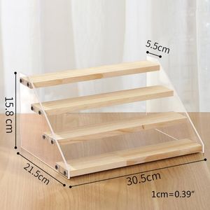 Hooks Multipurpose Display Riser Rack Stand Clear Wooden 2/3/4-Tier Step Shelf Dolls Figure Counter Ladder Cupcake N03 21