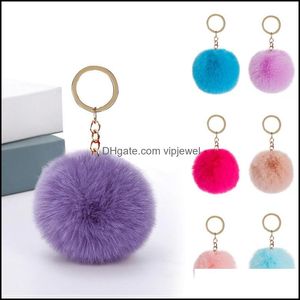 Key Rings Fluffy Pom Keychain Soft Faux Rex Rabbit Fur Ball Car Key Rings Pompom Plush Keychains Gold Keys Holder Women Dhseller2010 Dhbmv