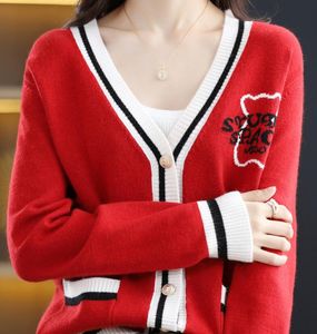 Neue Frau Pullover Luxus GGity Brief Koreanische Elastizität V-ausschnitt Stickerei Honig Pullover Strickwaren Tops Jacke