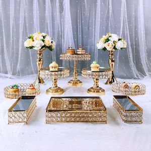 Strumenti da forno 7-10 pezzi Set di supporti per torta nuziale Set di cupcake in metallo con specchio dorato Bellissimo vassoio Decorazione per esposizione di dessert