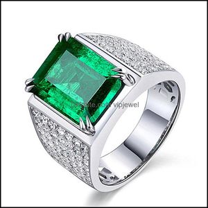 Solitaire Ring Natural Emerald Luxury Ring For Men 18K Platinum Plated Diamond Zircon Treasure Open Sier Rings Drop Delivery Vipjewel Dhcoh