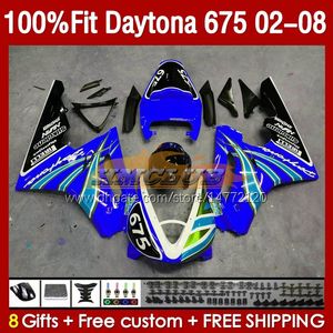 Mold￵es de inje￧￣o para Daytona 675 r CC 675R 02 03 04 05 06 07 08 Kit 148No.122 675CC 2002-2008 Daytona675 2002 2003 2004 2005 2006 2007 2008 OEM Fairing Stock BLK