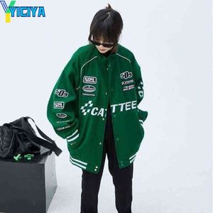 Женские куртки YICIYA Bomber Woman Varsity Jacket Long Sleeves Race Car Jacket Green 2022 Женские зимние пальто Американские бейсбольные куртки Ткань T220830