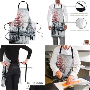 Aprons Aprons Eiffel Tower Oil Painting Printed Kitchen Cooking Baking Canvas Sleeveless For Women Man Kids Home Delanta Homeindustry Dhywx