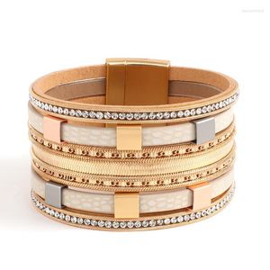Bracelets de charme Amorcome Design de moda geométrica Square Metal Tube Binchs Link Chain Leather Wrap Femme Jóias