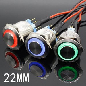 Interruttore 1PC colorato utile durevole 22mm LED pulsante di alimentazione momentaneo/a scatto impermeabile metallo autobloccante inossidabile