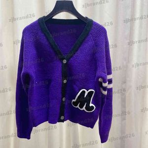 Casaco Curto Prata venda por atacado-Designer Cardigan Sweaters feminino MIU marca de moda impressão m Patch Cardigans Sweater Autono V Mangas longas Mulheres de tricô de tricô roupas