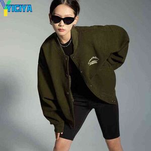 Women's Jackets YICIYA Bomber Woman Varsity Jacket Dark Green American Style Baseball Jacket Long Sleeve Oversize Female Coat Winter 2022 Tops T220830