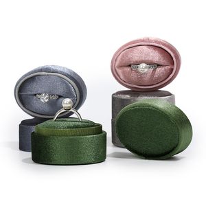 Oval Velvet Ring Box Double Ring Display Holder med avtagbara lock för lagringslådor för lock för bröllopsceremoni för bröllopsceremoni