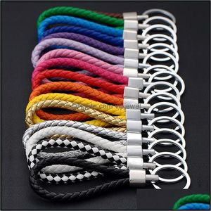 Key Rings Leather Rope Pendant Keychain Color Woven Double Key Ring Handbag Holder Not Suitable For Wrist Use No Drop Delivery 2021 J Dhgb3