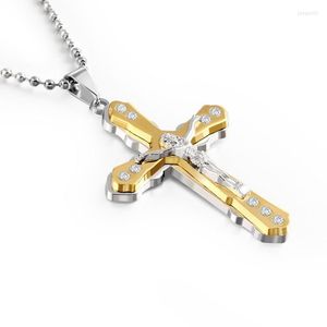 Pendant Necklaces Punk Hip-hop Gold Color Crucifix Jesus Cross Titanium Steel Charm Necklace Men Women Jewelry
