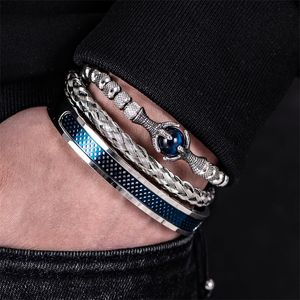 Bangle Luxury Set Men Armband Rostfritt stål Handgjorda rep Bangles Men Eagle Armband med Tigereye Natural Stone Presenttillbehör 220831