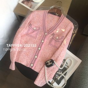Suéter rosa feminino com decote em V e botões de strassl casaco cardigã de malha SMLXLXXL