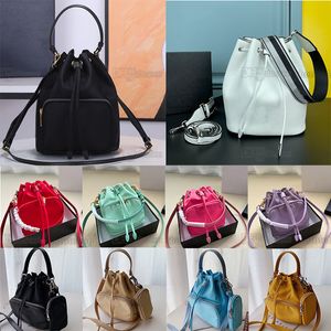 Duet Re-nylon Bucket Shoulder Bag Enameled metal triangle logo drawstring closure handbag Designer Women Mini Tote Small Crossbody Bags Luxurys print Fabric Newest