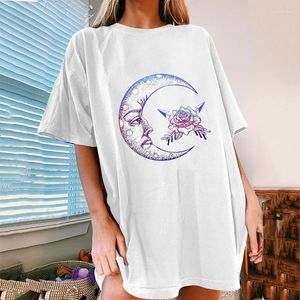 Damen-T-Shirts, Damen-T-Shirt, Damen-T-Shirts, Sommer, Übergröße, Damenbekleidung, Vintage-Sonne und Mond, bedruckt, lässig, kurzärmelig