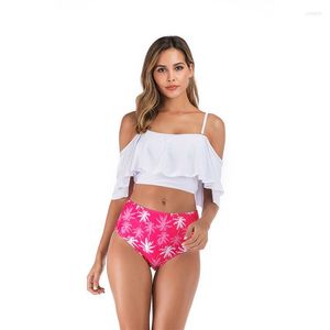 Bikinis Conjunto 2022 Mulheres de banho de banho sexy Biquíni Swimsuit Lotus Fling Swimming Print Flower Bathing Suits Monokini