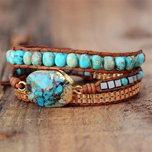 Bangle High Cend Кожаная обертка браслеты W Stones Vintage Plaving Weating Working Art Chain Braclet Distery Gisters 220831