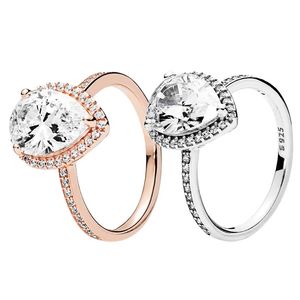 Oro rosa scintillante a goccia Halo Anello Per donna Regalo di nozze Gioielli di design Per pandora Argento sterling Regalo di fidanzamento Anelli con scatola originale