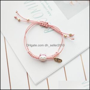 Braccialetti con ciondoli Fatti a mano Colorf Corda Lucky Cat Bracciale per le donne Ragazze Regali di compleanno Fascino Nappa Moda Maneki Neko Dhseller2010 Dhkx7