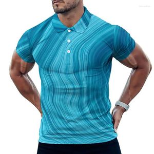 Polos masculinos abstrato imprimir camisas casuais camisetas azuis t-shirts de manga curta