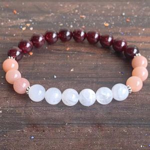 MG1611 Strand Womens Natural Garnet Sunstone Moonstone Armband Vata Dosha Gemstone Mala Ayurvedic Balance Healing Yoga Armband