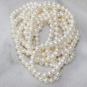 Catene Gioielli di moda Fine 100% Perla d'acqua dolce naturale Bianco 7-8mm Catena maglione Super Long Neckalce 10