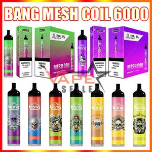 원래 뱅 메쉬 코일 6000 퍼프 일회용 Vape 전자 담배 1100mAh 충전식 배터리 14ml 미리 채워진 포드 카트리지 흡연 펜