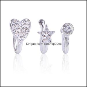 Nose Rings Studs Clip On Nose Ring Piercing Jewelry Fashion Body Diamond-Shaped Heart-Shaped New Nose Non-Porous 284 Q2 Drop Deliver Dh521