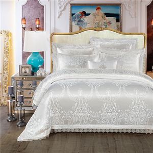 King Queen Size Zestaw Biała czerwona pościel zestaw luksusowych łóżków ślubnych Jacquard Cotton Duvet Cover Zestaw łóżka Bedlinen Bed Co pokrycie Nordico CAMA T20070274O