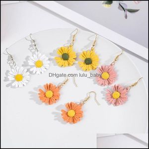 Charm Daisy Flower Earrings Bright Colorf Painting Cabochon Charm Dangle For Women Jewelry Gold Color Wholesale Drop Delivery 2021 Dhs Dhzvs