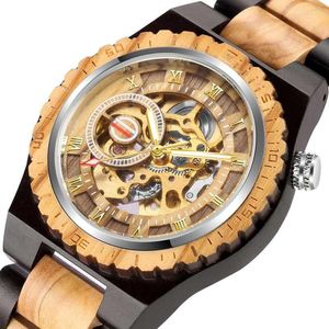 Orologi da polso per orologio da uomo di lusso Numeri romani in legno meccanico automatico Display in legno orologio da polso creativo orologio maschile RELOJ