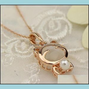 Pendant Necklaces Super Cute Lucky Cat Eye With Pearl Necklace Female Clavicle Chain Bow Whole Sqctpo Homes 718 T2 Drop Deli Lulubaby Dhl6M
