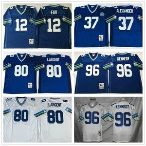 Vintage Seattle #80 Steve Largent Jersey Seahawk 37 Shaun Alexander 12 12º fã 96 Cortez Kennedy Mens Blue White Football Jerseys