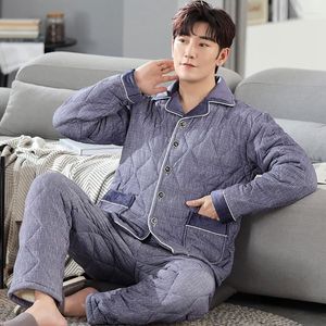 Herren -Nachtw￤sche M￤nnchen Winter Homewear 3 Schicht Baumwollpyjamas Set Weich warmes Pyjamas Mode PJs